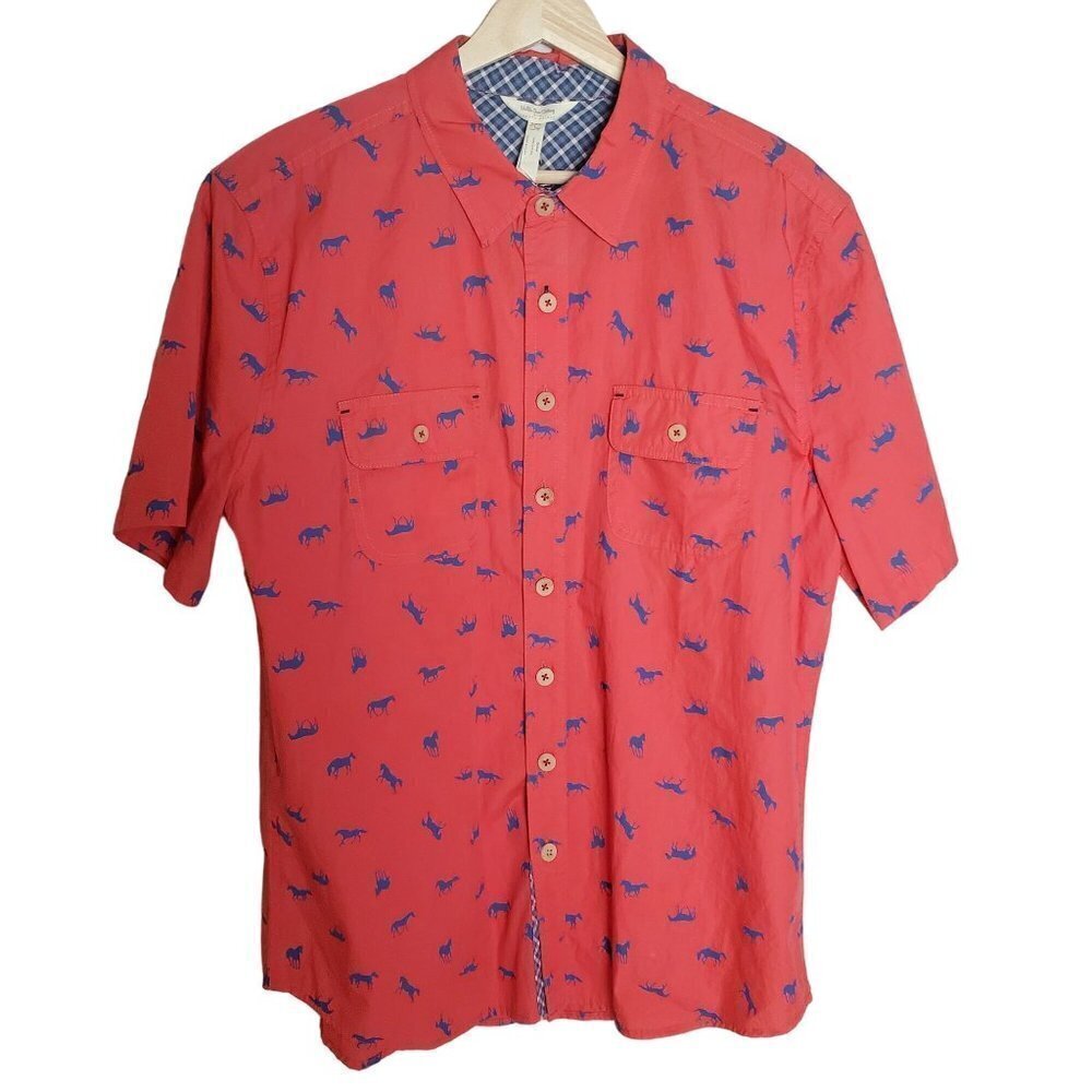 Matilda Jane Button Up High Horse Shirt Mens Large Red Blue Western New with tag